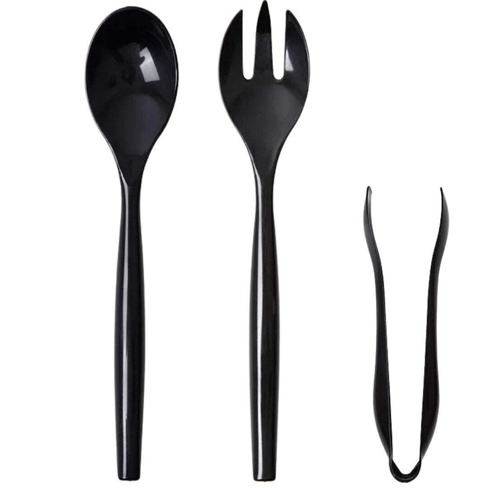 Disposable Black Plastic Heavy Serving Spoons - 3 Pack