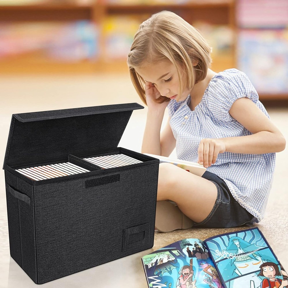 2-Pack Comic Book Storage Boxes, Collapsible Comics Book Case with Dividers and
