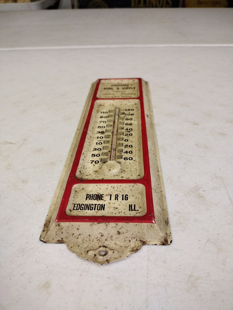 Vintage Eckhardt Bldg. & Supply Edgington IL Advertising Thermometer