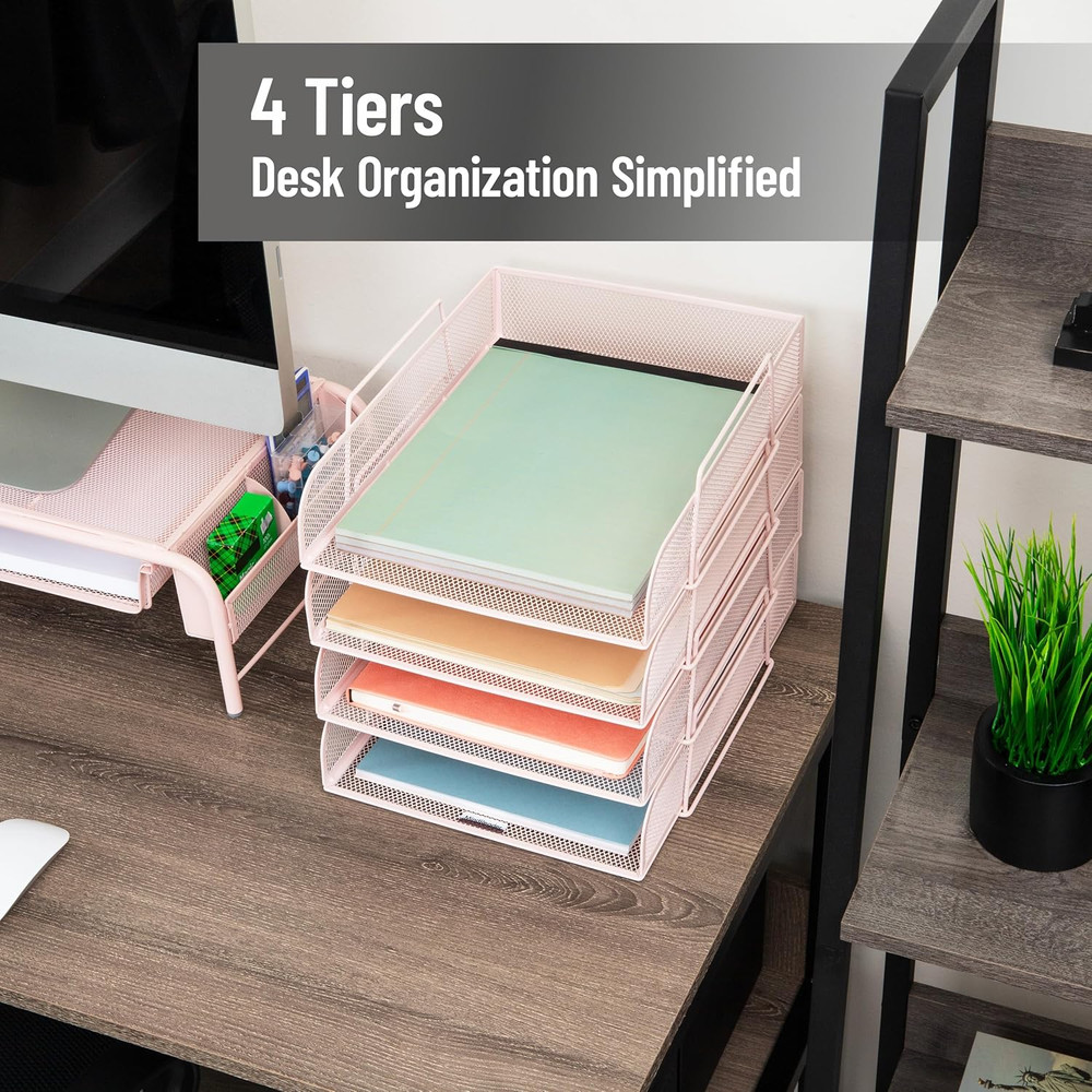 Stackable Paper Tray, Desktop Organizer, File Storage, Office, Metal Mesh, 10.5"