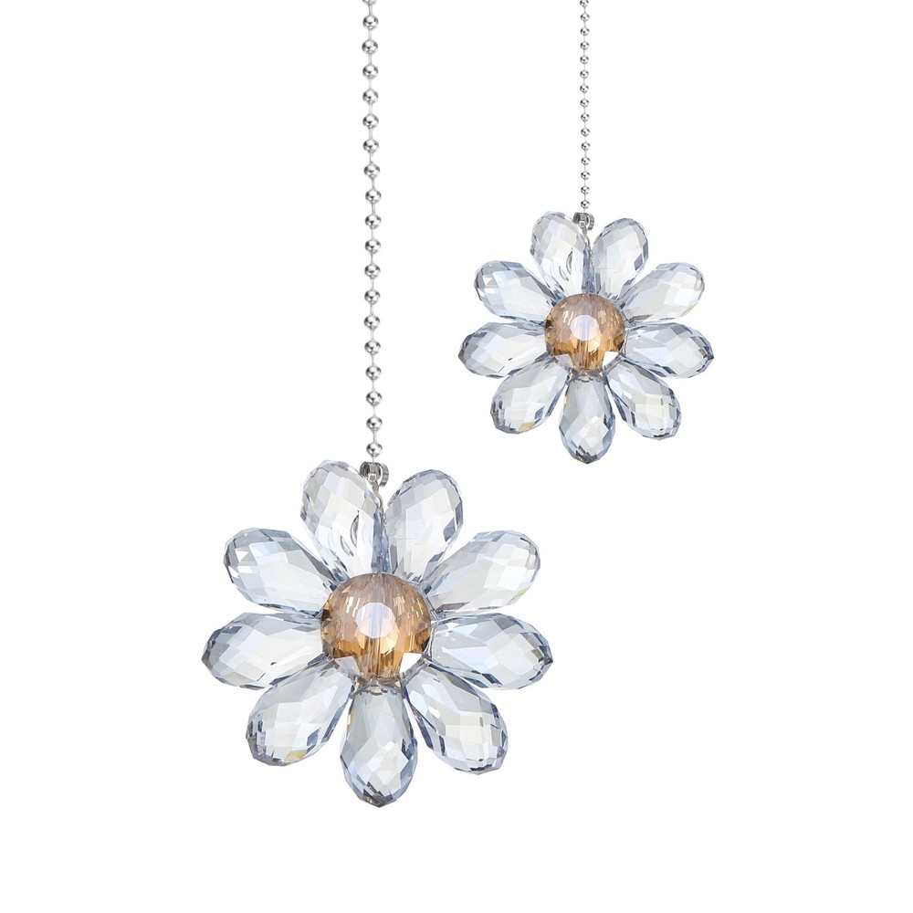 2Pcs Ceiling Fan Pull Chain 24" Crystal Flower Pendant Chain Extender Light Blue
