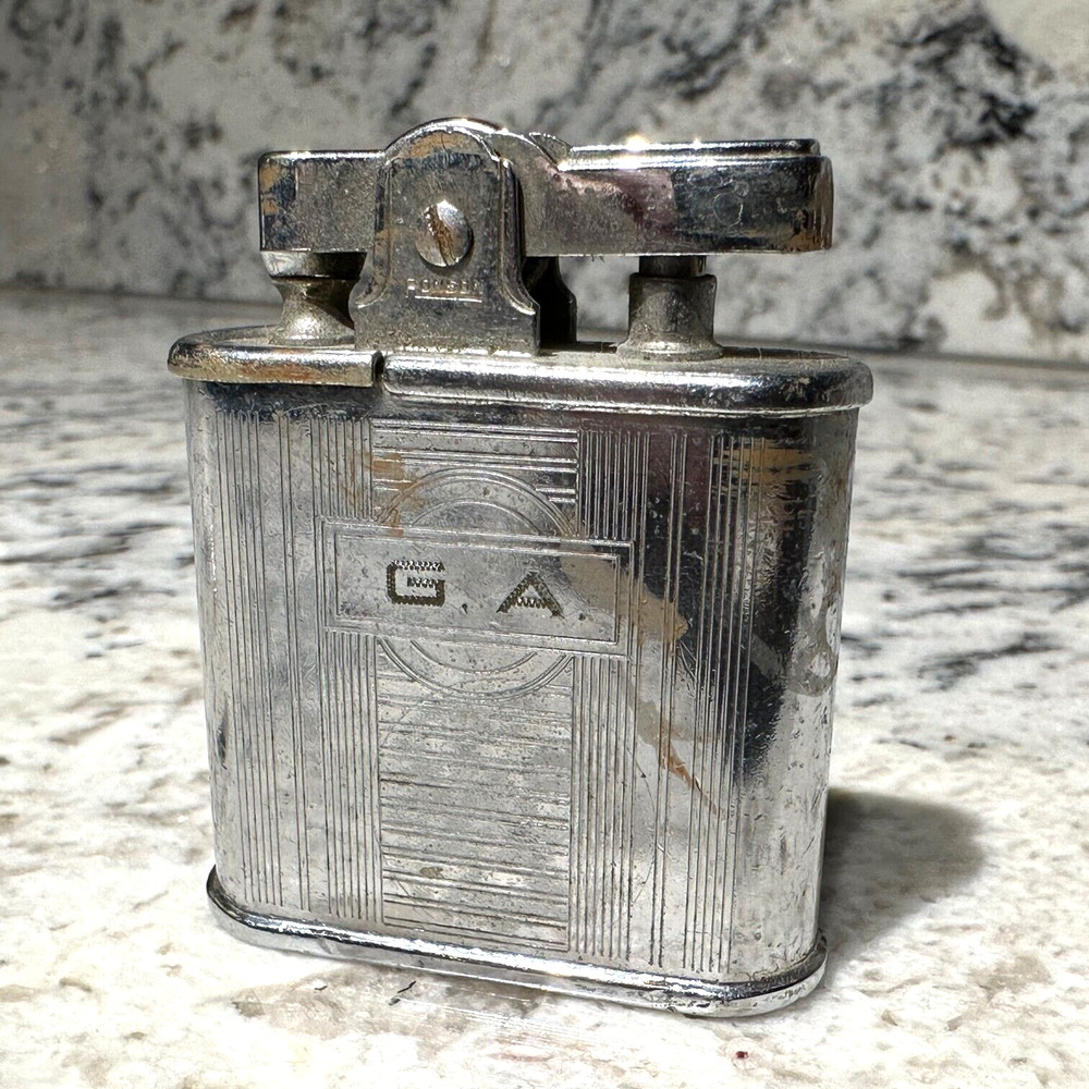 RONSON WHIRLWIND Silver Tone Vintage Lighter Initials G A Art Deco Design