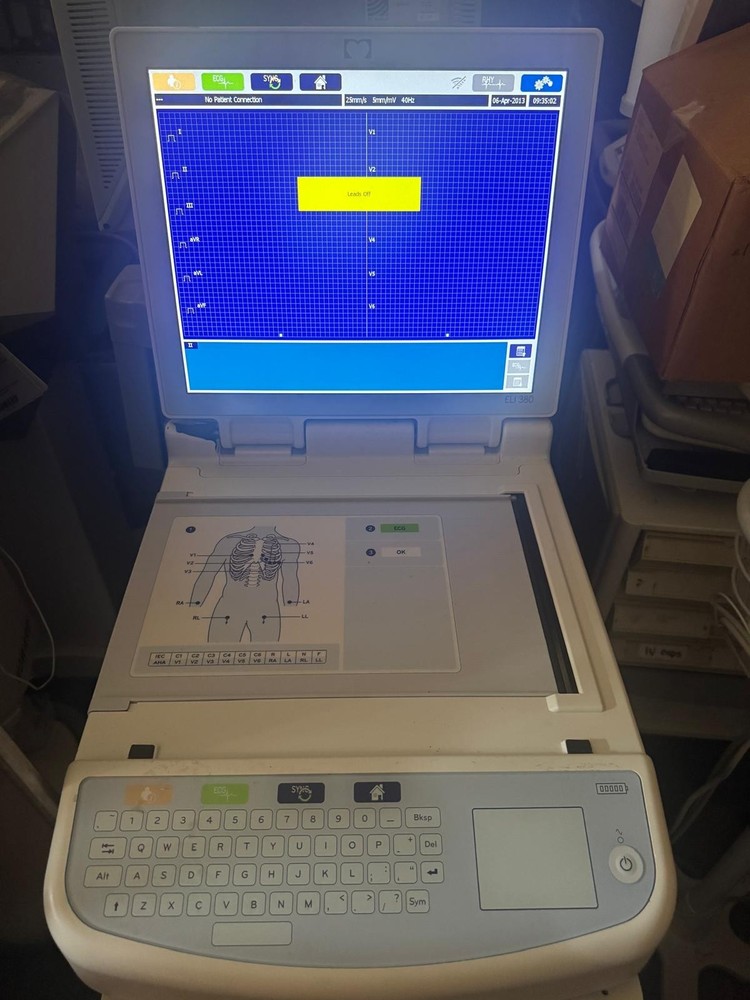 Mortara ECG Model ELI 380 Machine with leads And module .Read description