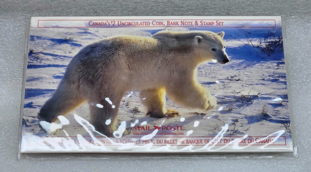 1996 Canada $2 Uncirculated Coin , Bank Note & Stamp Set