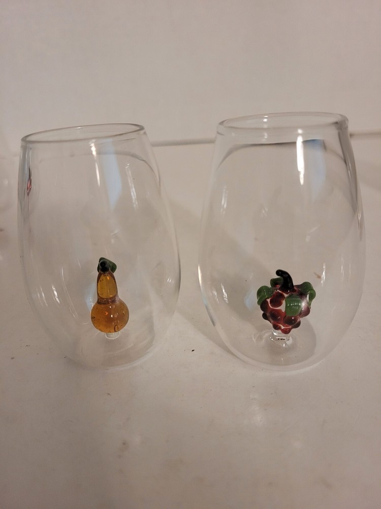 Hand Blown Delicate 5 Shot Glasses with Fruit Inside MUST SEE