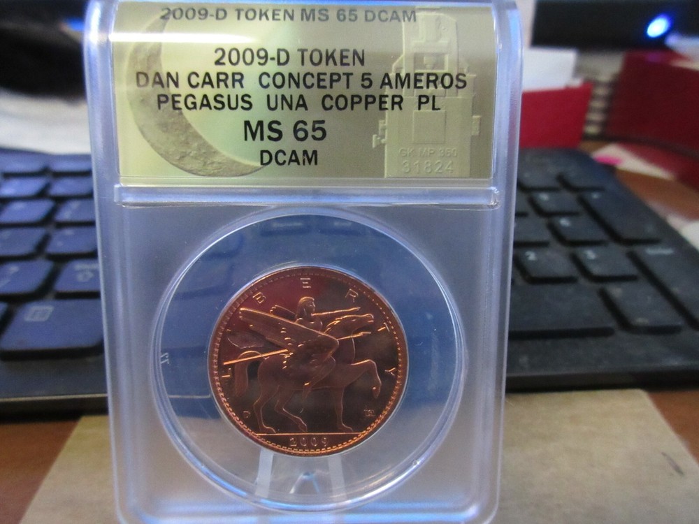 2009 5 Ameros Pattern "Pegasus" by Daniel Carr Copper Medal ANACS PL MS 65 DCAM