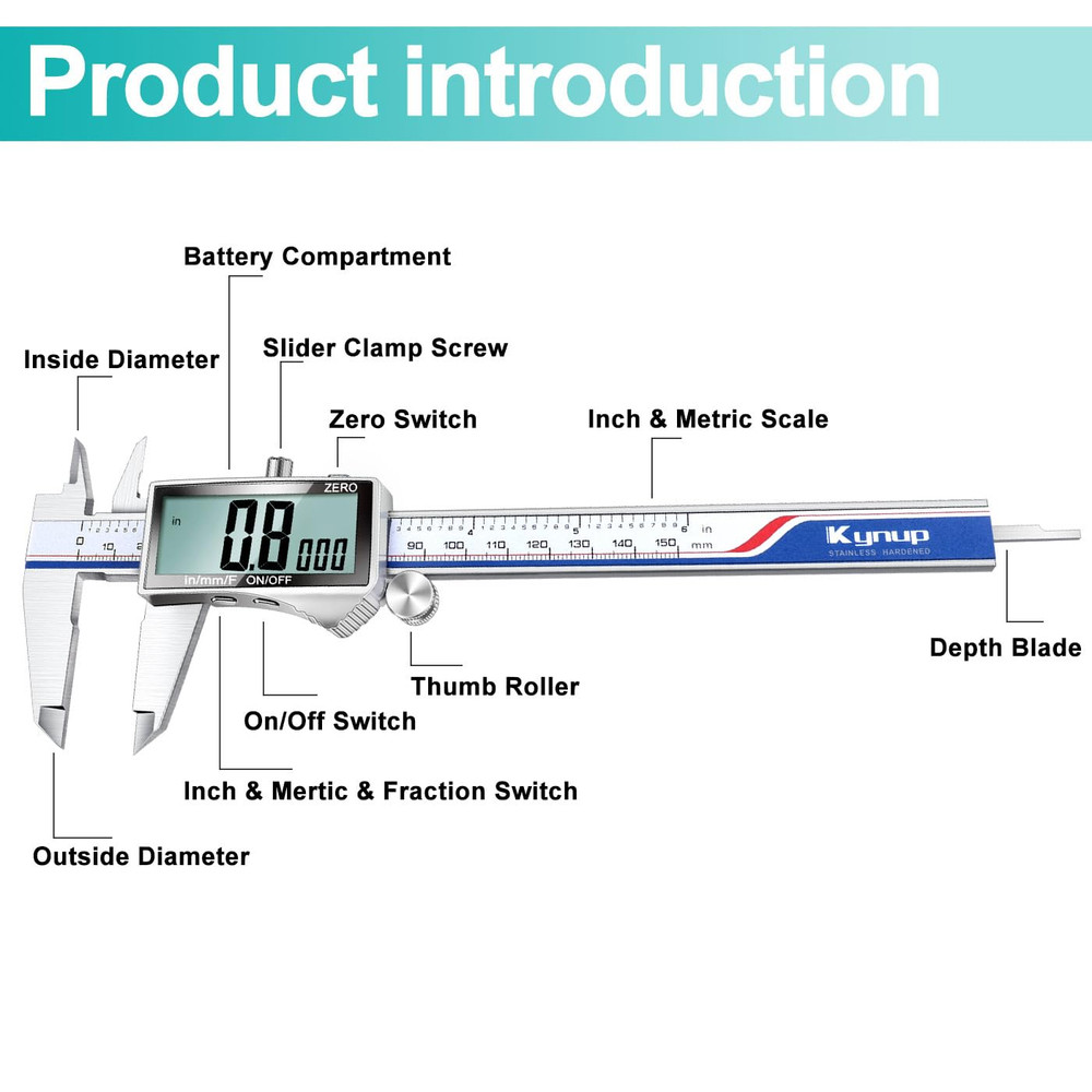 Digital Caliper, Caliper Measuring Tool with Large LCD Screen, Micrometer Calipe