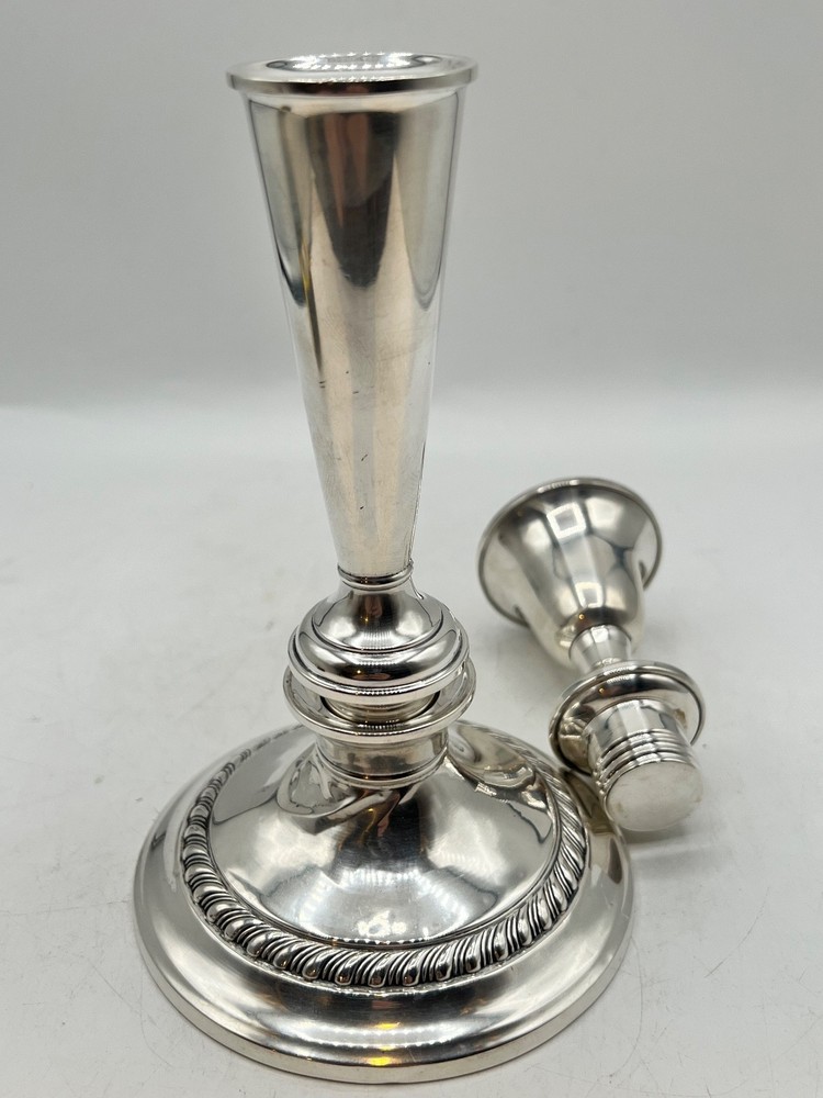 Gorham sterling silver candlestick with fluted top and decorative base 9.5in