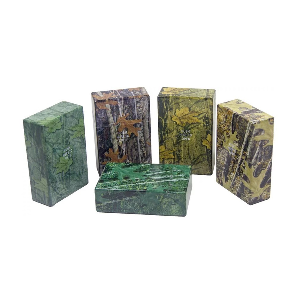 5 Pack King Size Push-to-Open Plastic Cigarette Case Camouflage Design