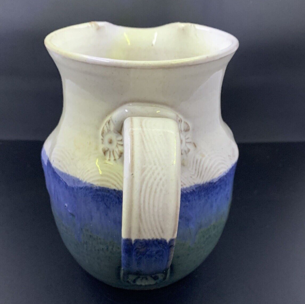 Multicolor Glazed Clay Pottery Pitcher Jug Pinched Edge Spout - Signed