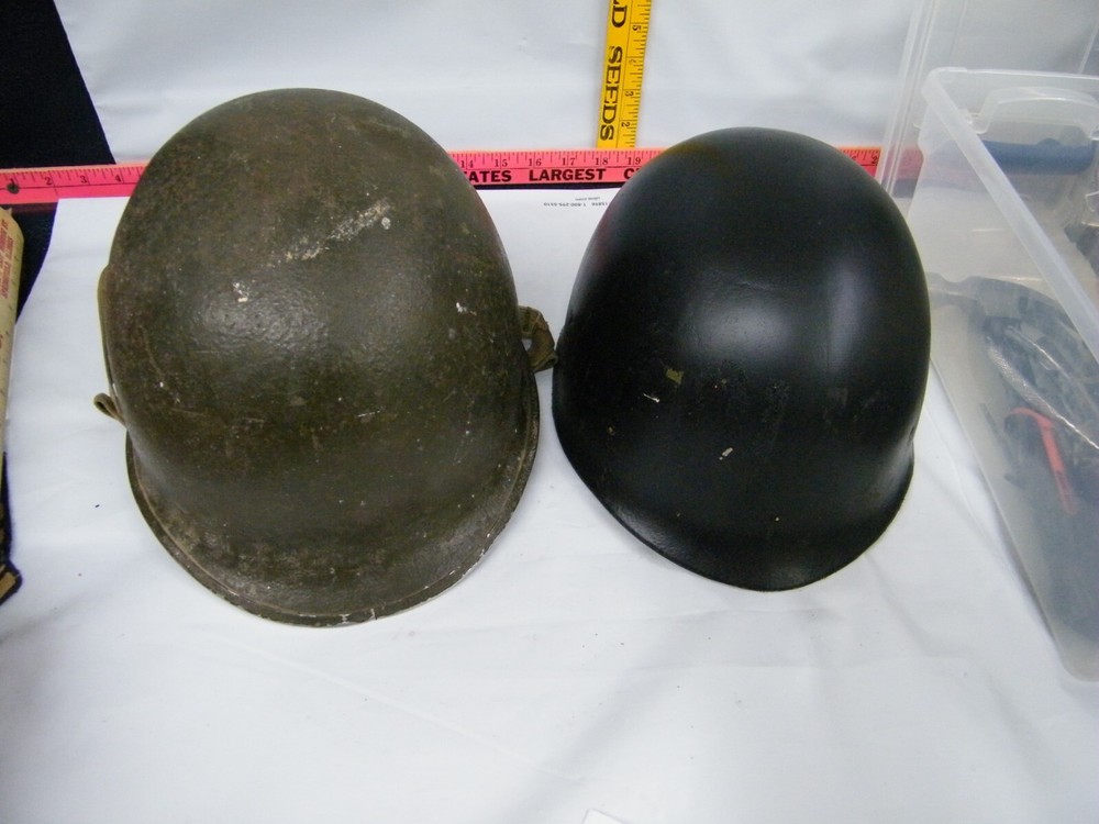 Vintage WWII Helmet & Turtle Shell Liner Front Seam