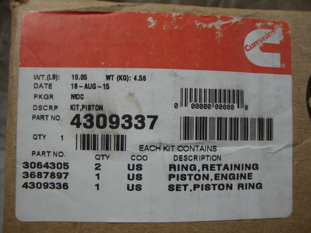Genuine Cummins 4309337 Engine Piston Kit