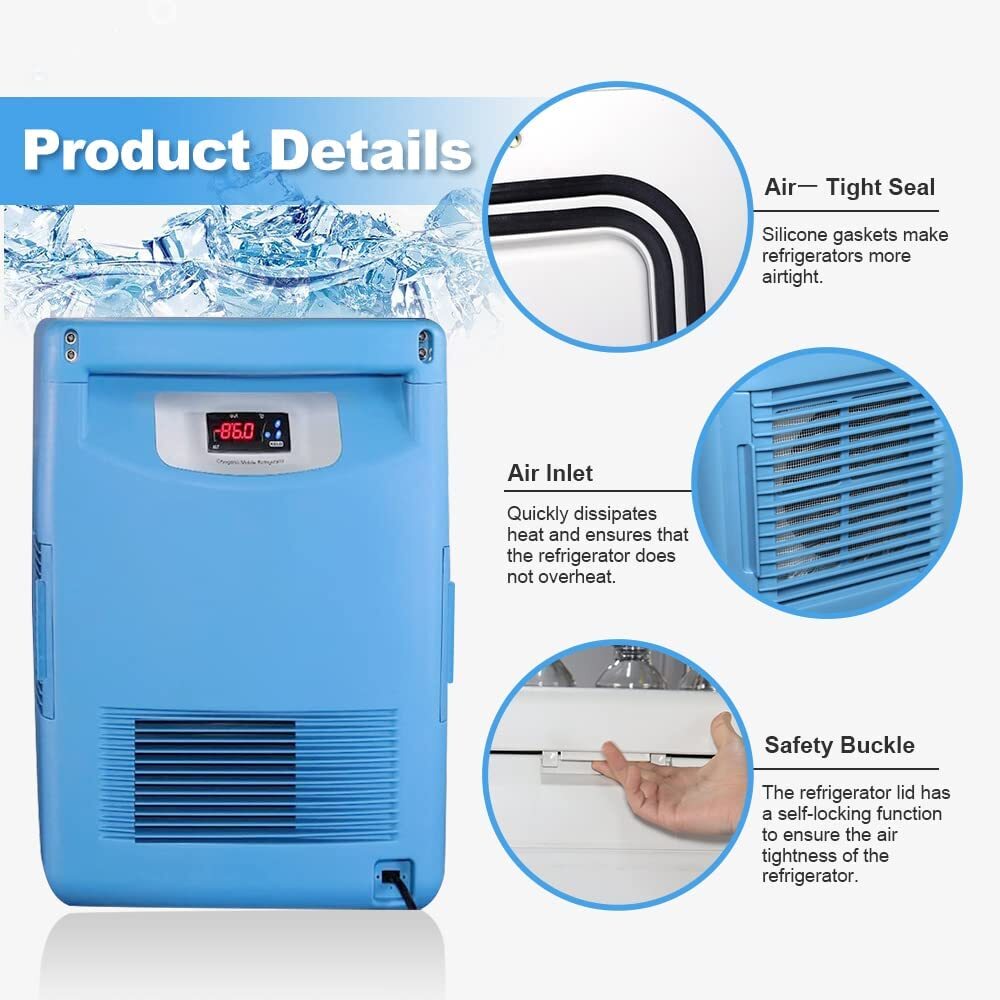 -86℃/-112℉ 20L Portable Ultra Low Temperature Freezer Laboratory Samples Storage