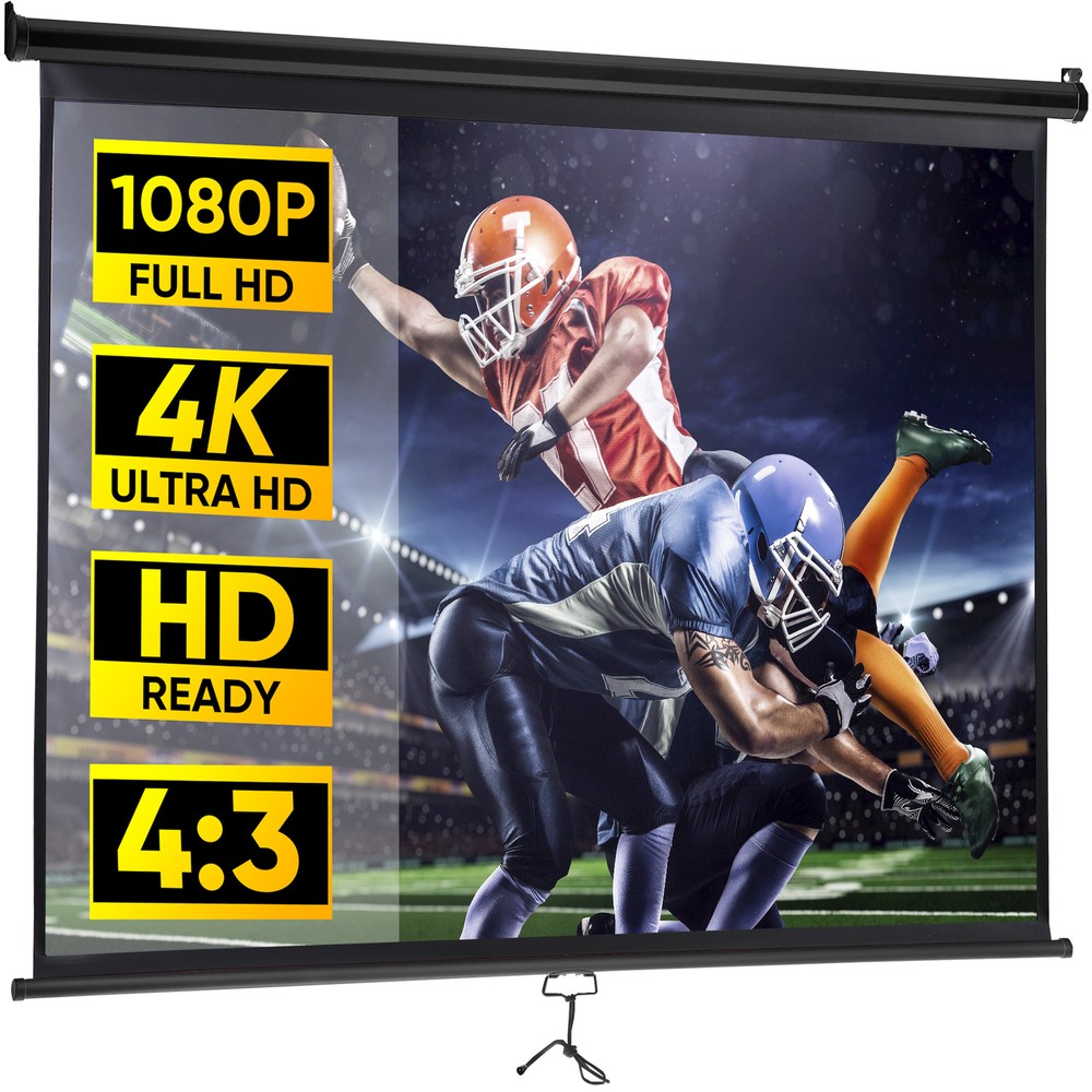 100'' Pull Down Projector Screen 16:10 4K Projection Screen Indoor Outdoor Black