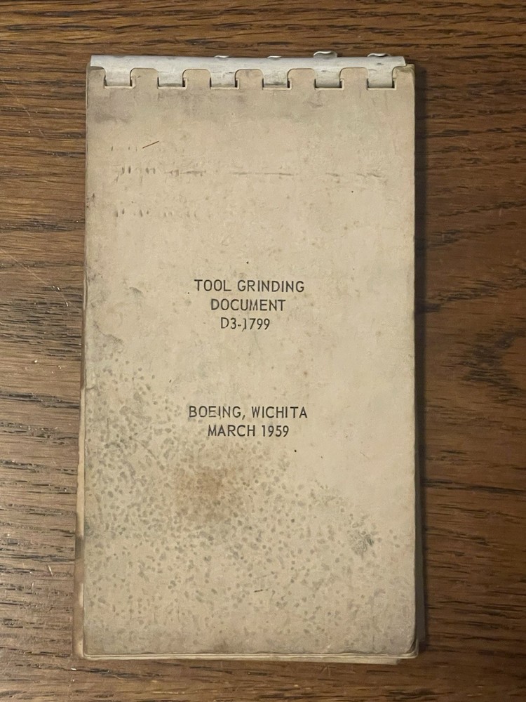 Boeing Wichita 1959 Tool Grinding Document D3-1799 Manual