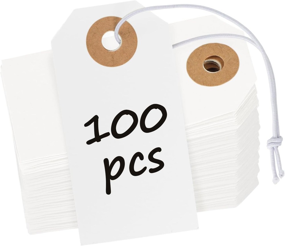 Uniclife 100 Pcs White Blank Shipping Tags with Elastic String,