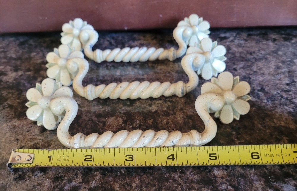 French Provincial Vintage Drawer Pull Handle Metal Hardware Rope Flower MCM