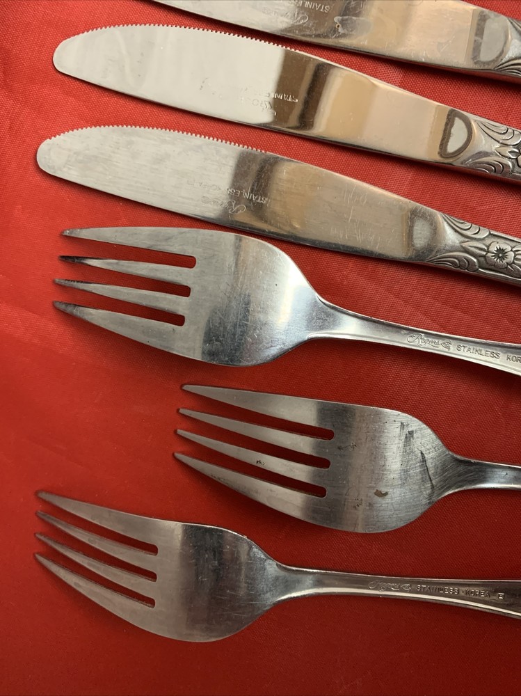 Vtg Roger Co Dream Rose Stainless Flatware 11 Pc Fork Spoon Stanley Roberts jB2