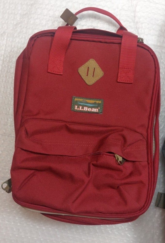 LL Bean Traverse Backpack Red Brown Gray 20X14”.