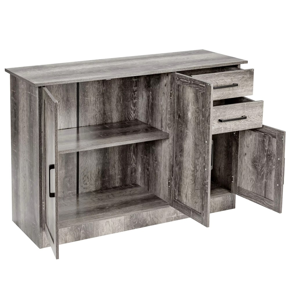 Rustic Gray Grey Wooden Buffet Console Storage Cabinet China Server Sideboard