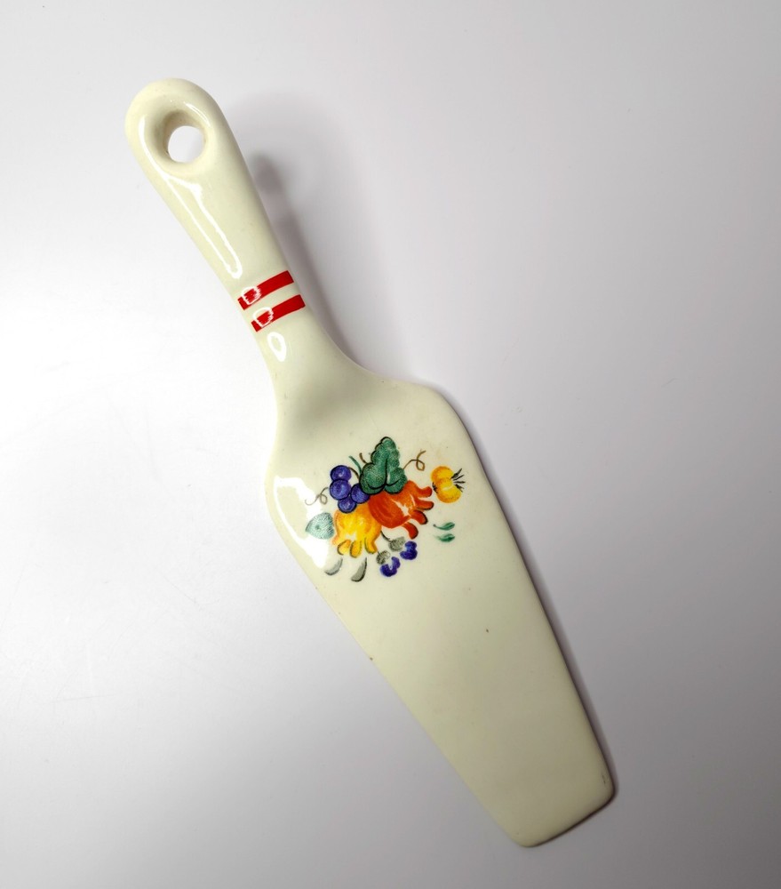 Vintage Ceramic Cake Server Spatula Knife Floral Fruit Design