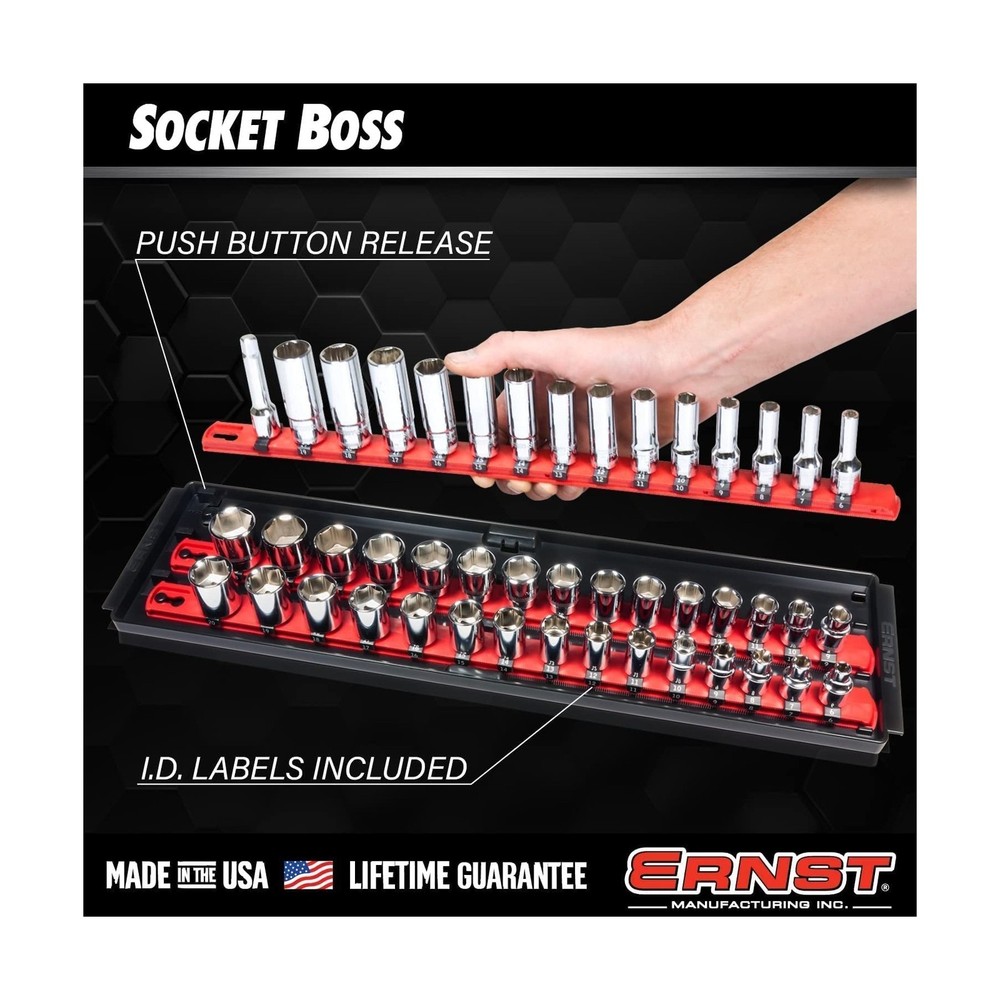 ERNST Socket Boss Combo 3-Pack Tool Organizer with Twist-Lock Technology, Red...