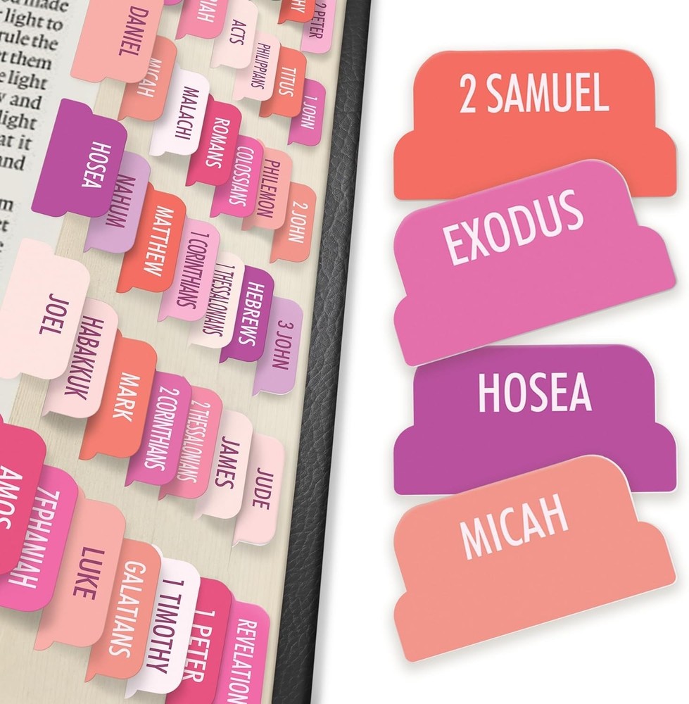 90 Pink Bible Tabs, Large Print Laminated Study Index Tabs