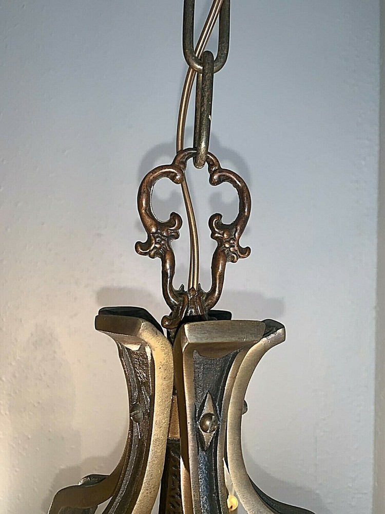 1930's HIGH QUALITY 5 LIGHT SOLID BRONZE MARITIME CHANDELIER