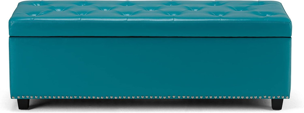 Hamilton 48" Transitional Rectangle Ottoman in Mediterranean Blue Faux Leather