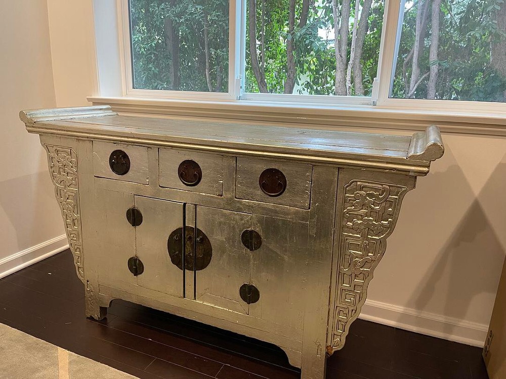 Silver Foil Asian Credenza