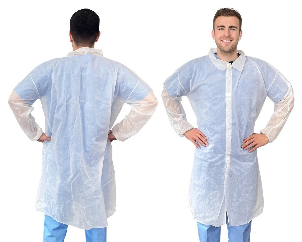 White Disposable Lab Coats PP Hook and Loop Elastic Wrists 50 Pack 3XL