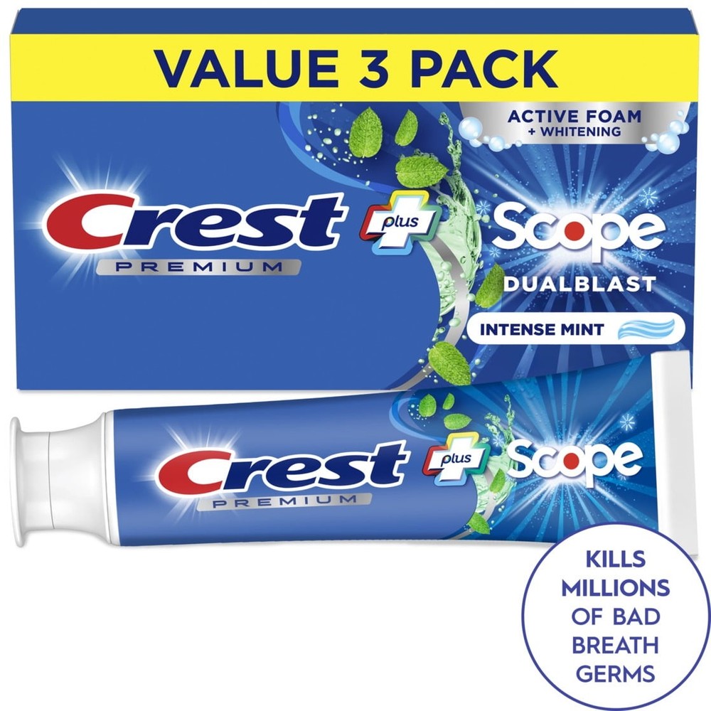 Crest Premium Plus Scope Blast Toothpaste, Mint, 5.2 oz, 3 Pack
