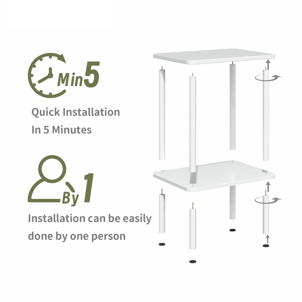 2 Tier End Table, Small Side Table with Solid Wood Legs, Boho Bedside Table w...