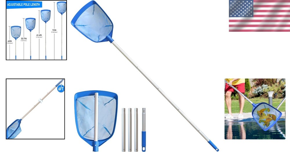 Lightweight Pool Cleaning Tool: 5' Telescopic Aluminm Pole with Medium Fine Mesh