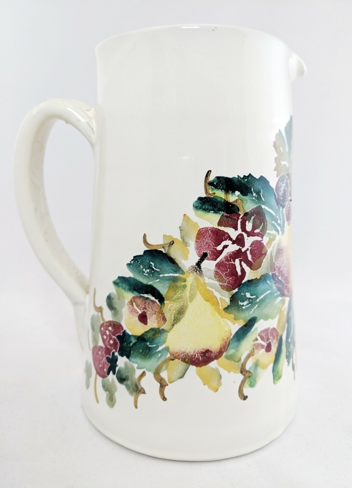 Pier 1 Earthenware Pitcher Pears Grapes Vine Italy Handpainted Rustic