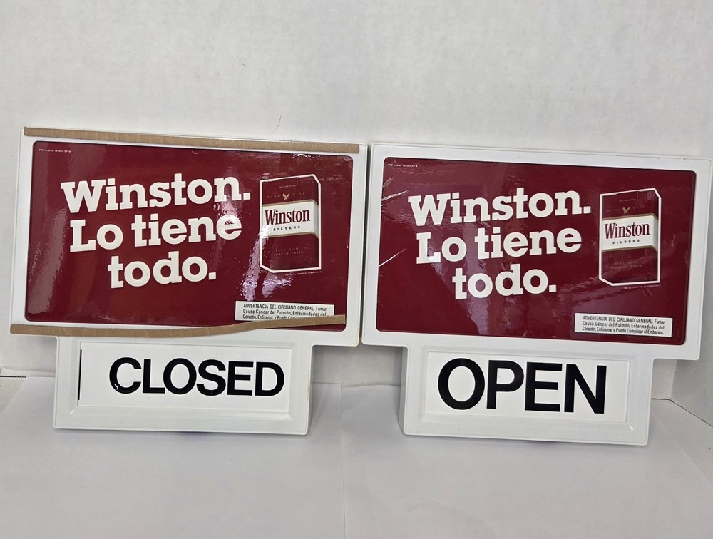 2 WINSTON Cigarettes Store Display Signs With Open/Closed Component Plastic