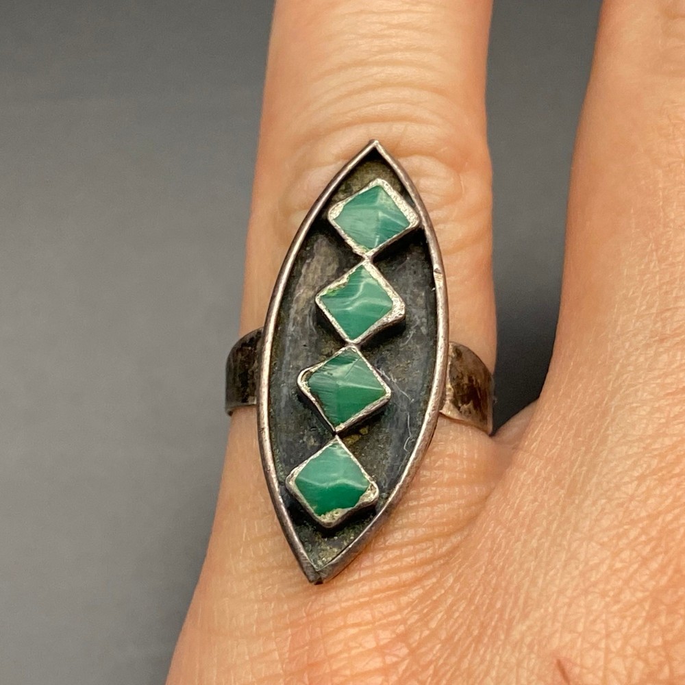 Vintage Zuni Native Turquoise Inlay Silver Ring Size 6.5