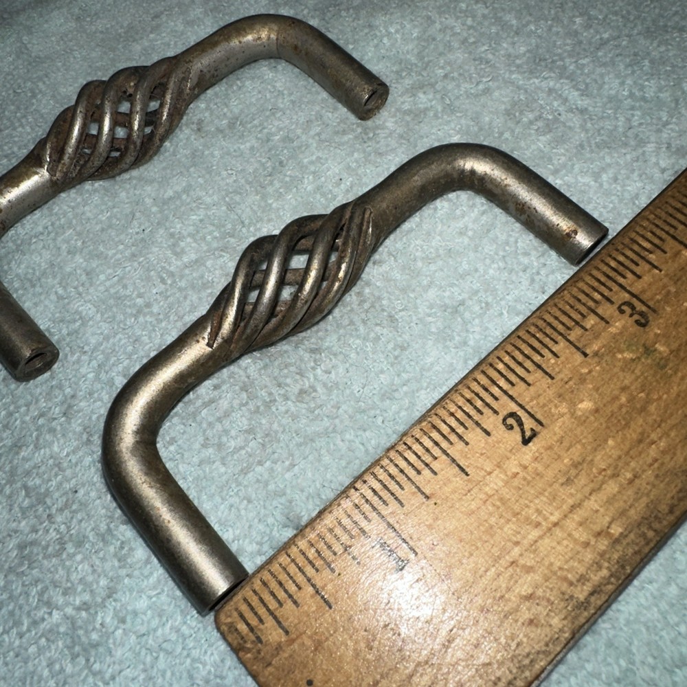 2 Mid Century Modern Vintage Drawer Cabinet Pulls Twisted Middle, Unique Design.