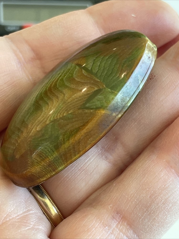 Large Unusual Hollow Celluloid Button Green Orange