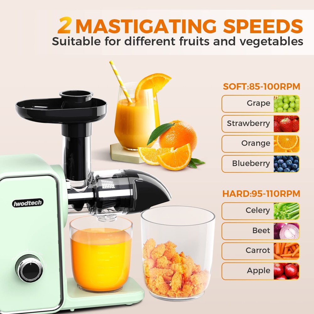 Juicer Machine, Cold Press Juicer with 2 Speed Modes, Slow Masticating Juicer...