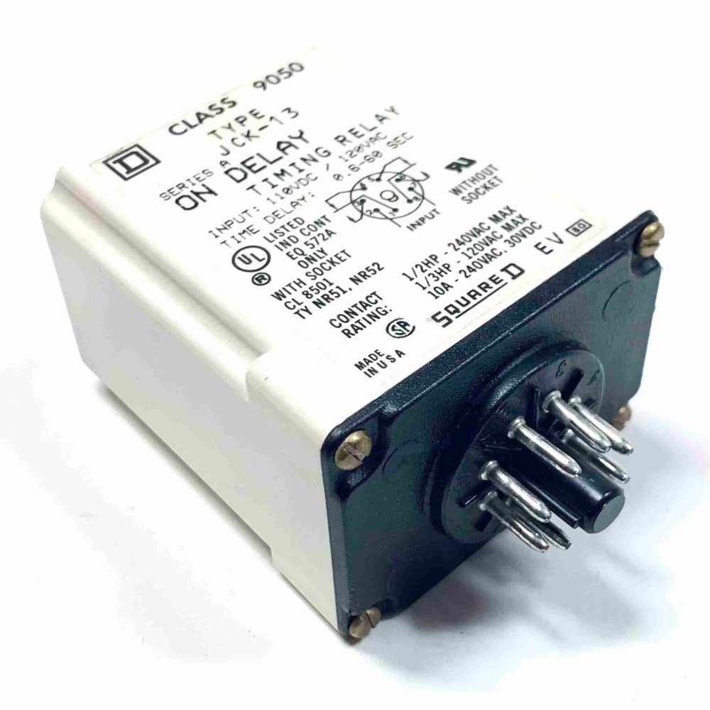 9050JCK-13 Square D Solid State Timing Relay on Delay, 0.6-60 Sec