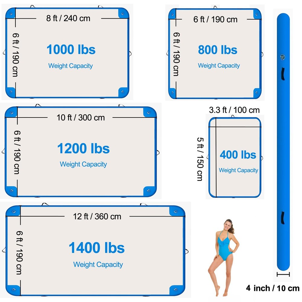Inflatable Floating Dock Mat, 6 ft x 6 ft Water Platform Swim Deck