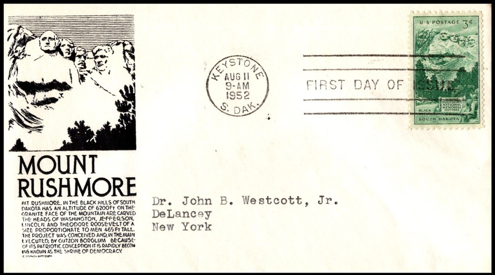 1011-1 Mount Rushmore FDC, Anderson Cachet, addressed, GC, OF