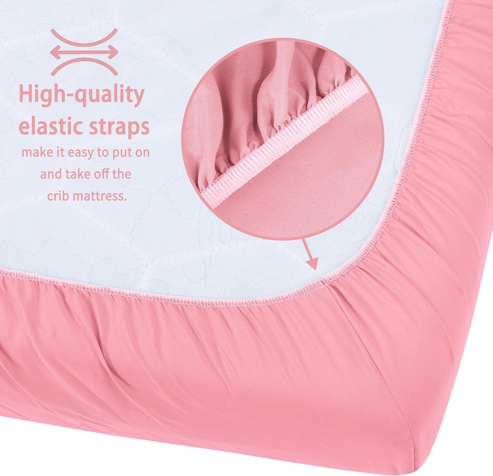 Pack and Play Sheets Fitted, 2 N Sheets, Love & Pink