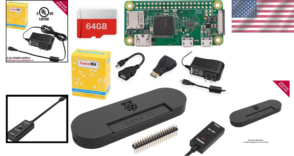Raspberry Pi Zero W Wireless Starter Kit - Case & 64GB MicroSD Edition
