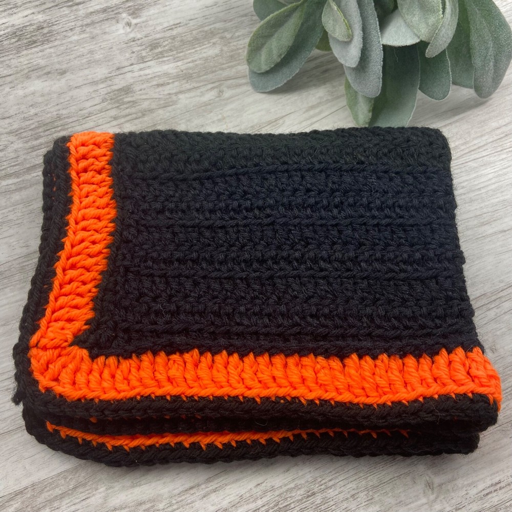Black Orange Knit Rectangular Placemat Table Topper Doily Runner 13” x 17”