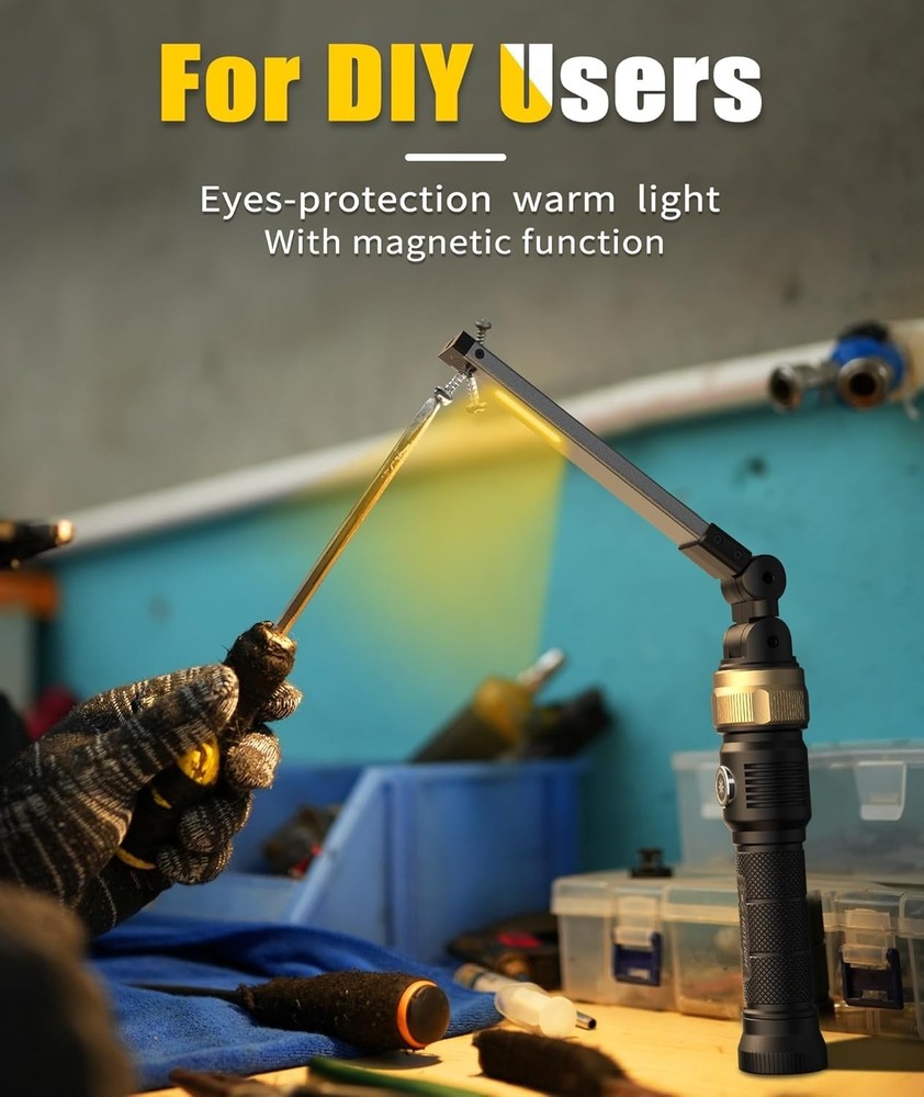 Rechaegeable Work Light, 5000mAh Magnetic Flashlight with 360° Rotate Foldabl...