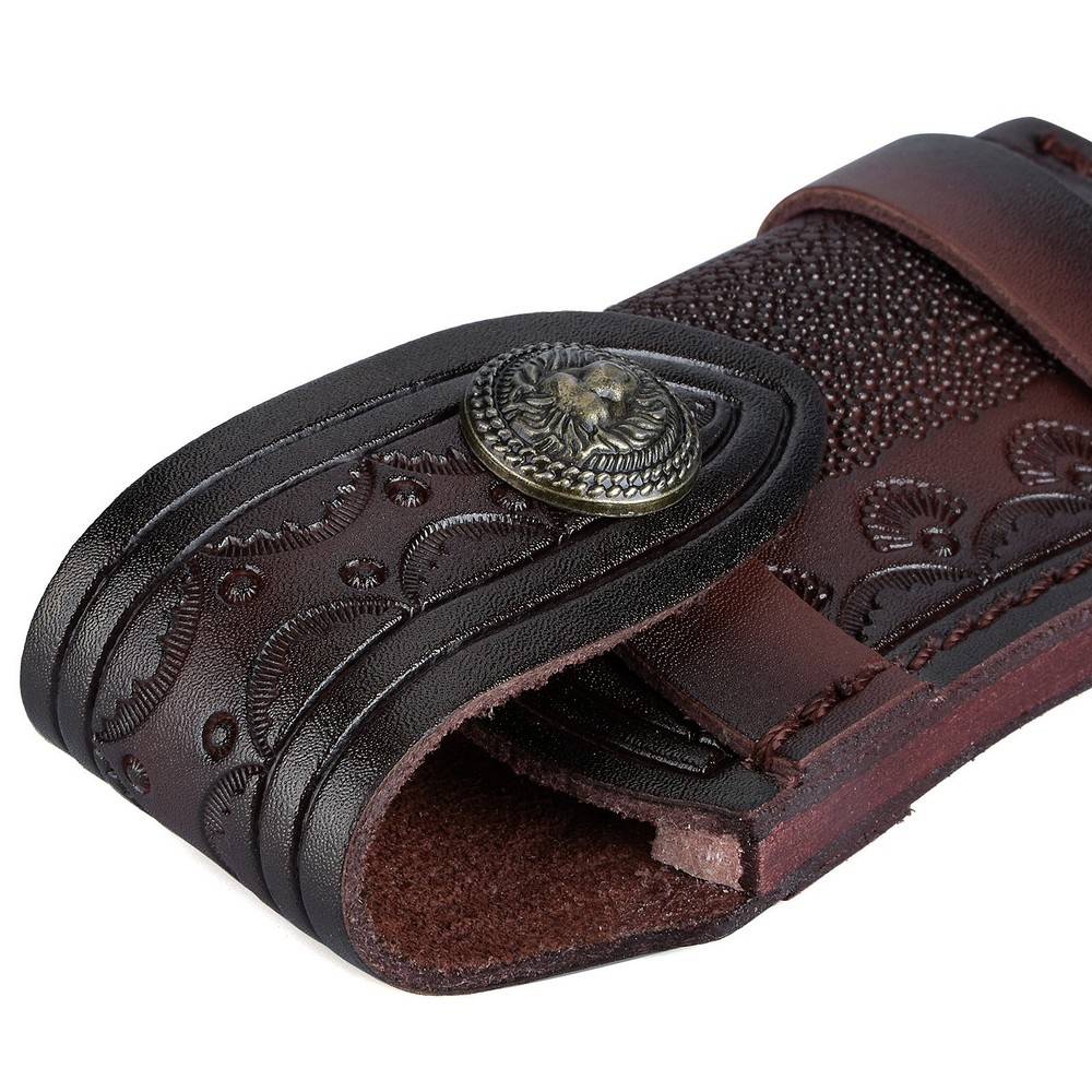 4'' Folding Knife Case Sheath Leather Storage Pouch With Snap Closure Belt Loop
