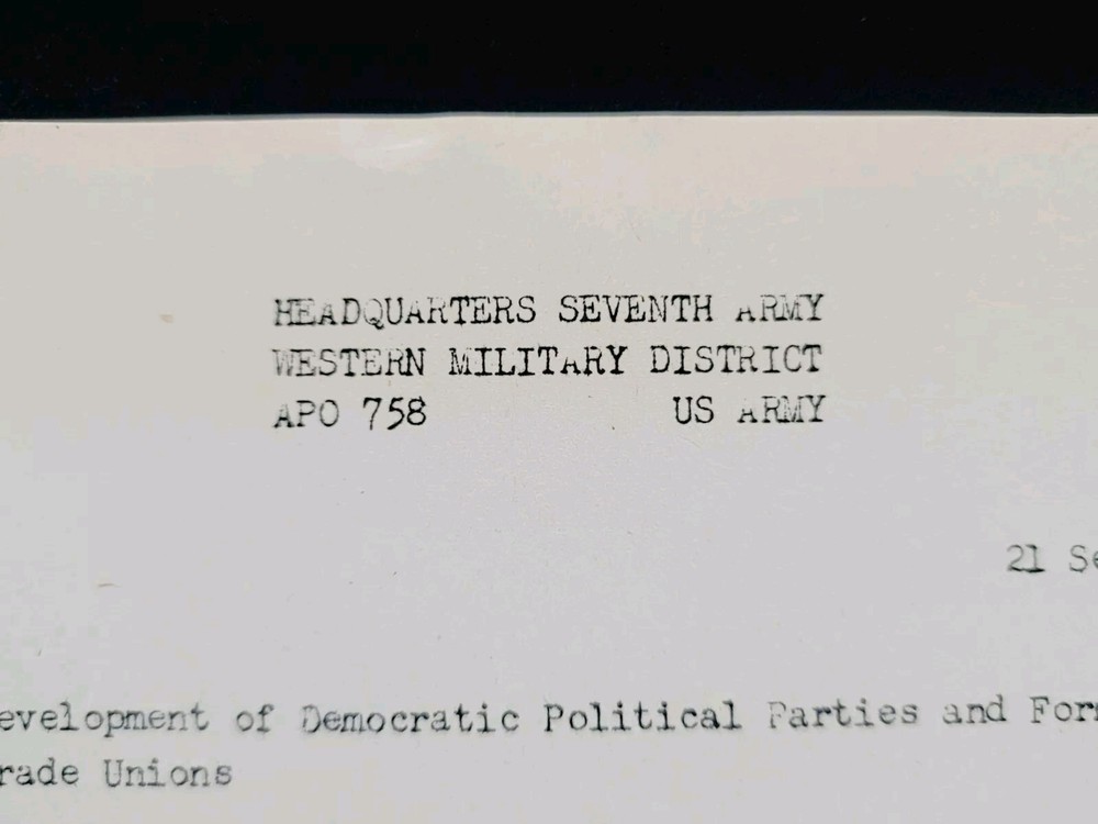 1945 Germany WWII US Army War Intelligence Document Development Political Party