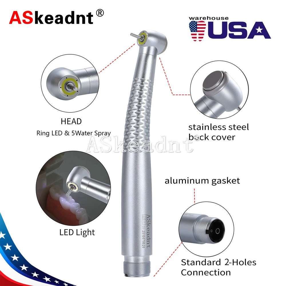 Fiber Optic LED E-generator Shadowless Ring Handpiece Ceramic Bearing 2Holes USA